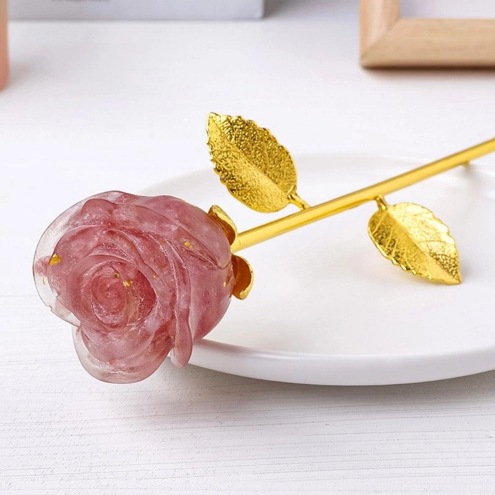 Crystal Rose with Gold Stem